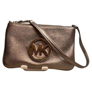 Michael Kors Gray Silver Clutch Wristlet Metallic Charm